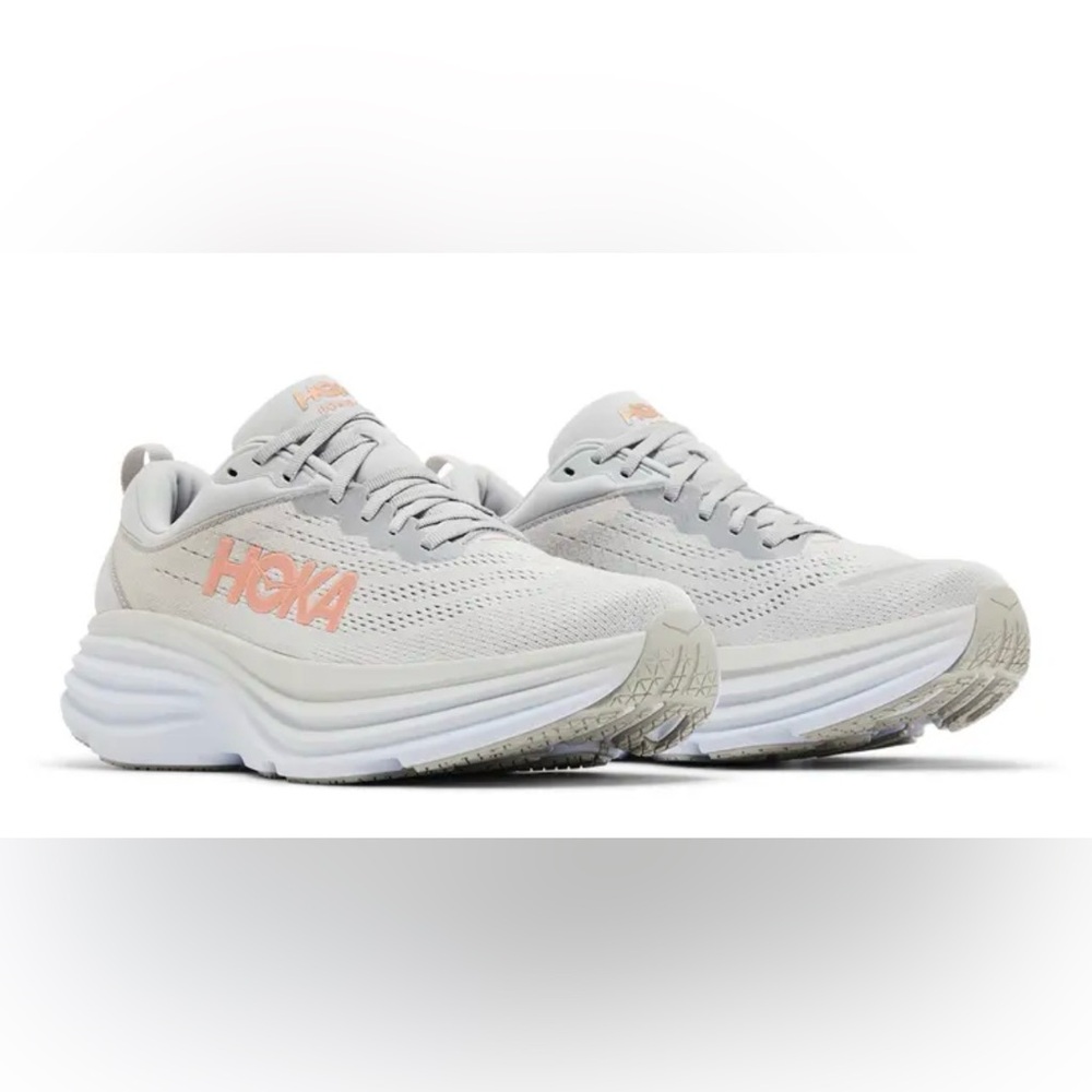 Hoka Neutral Gray Running Sneakers with Peach Logo